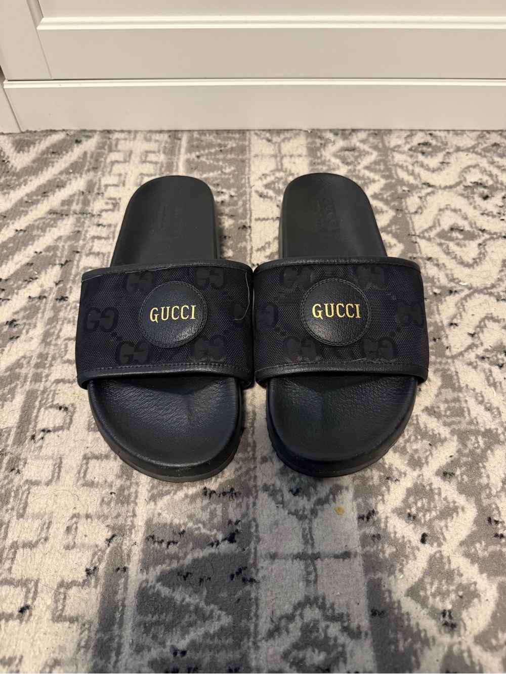 Gucci Black GG Monogram Logo Slide Sandals Size 10